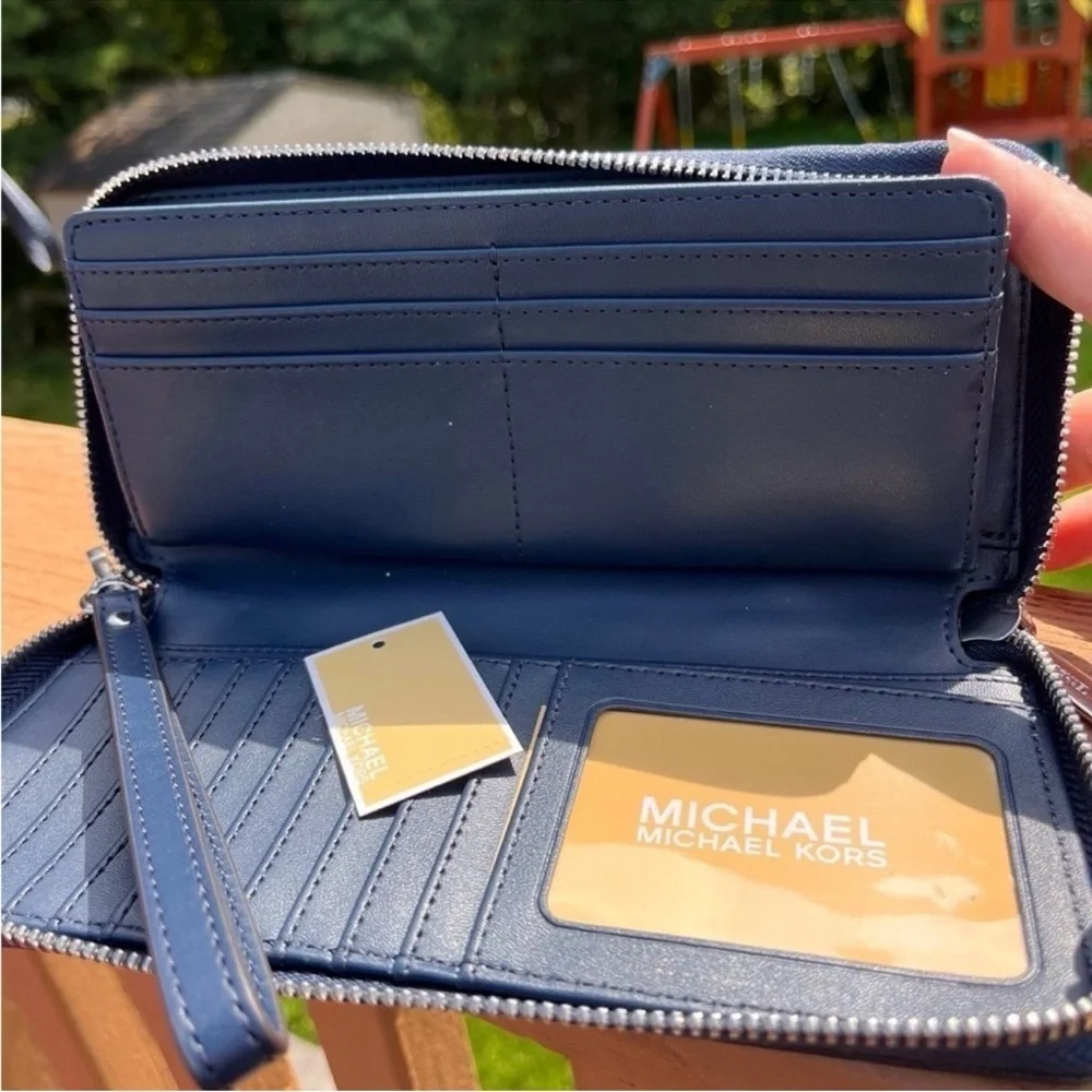 Michael Kors Gilly Large Tote & Continental Wallet Set Navy Saffiano Leather NWT